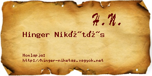 Hinger Nikétás névjegykártya